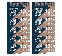 ByteFest Lot de 10 cartes micro SD de 128 Go avec 10 adaptateurs, UHS-I U3 TF, C10, V30, vidéo 4K UHD, A1, carte mémoire flash microSDXC pour caméras de surveillance, caméras d'action, drone, consoles