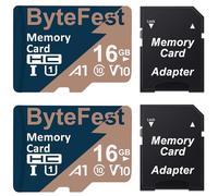ByteFest Lot de 2 Cartes Mémoire Mic roSD 16 Go + 2 Adaptateurs, UHS-I U1 TF Card jusqu'à 80 Mo/s, A1 C10 V10 FHD vidéo, pour Caméra de Sport/Surveillance/Dash Cam/Téléphone Portable