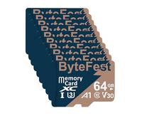 ByteFest Lot de 20 cartes micro SD 64 Go avec 20 adaptateurs, carte TF UHS-I U3 haute vitesse, vidéo C10 A1 V30 4K UHD, carte mémoire flash microSDXC pour caméras de surveillance, caméras d'action,