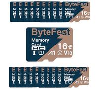 ByteFest Lot de 50 cartes micro SD 16 Go avec 50 adaptateurs, UHS-I haute vitesse U1 A1 C10 V10 FHD vidéo, 80 Mo/s, carte mémoire flash microSDHC pour lecteur MP3, MP4, appareil photo pour enfants,