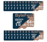 ByteFest Lot de 50 cartes micro SD 64 Go avec 50 adaptateurs, carte TF UHS-I U3 haute vitesse, vidéo C10 A1 V30 4K UHD, carte mémoire flash microSDXC pour caméras de surveillance, caméras d'action,