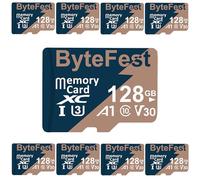ByteFest Lot de 50 cartes micro SD de 128 Go avec 50 adaptateurs, UHS-I U3 TF, C10, V30, vidéo 4K UHD, A1, carte mémoire flash microSDXC pour caméras de surveillance, caméras d'action, drone, consoles