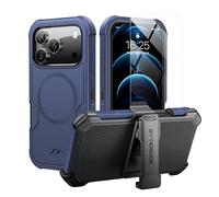 ByteRock Coque pour iPhone 17 Pro 6,3" avec clip ceinture, anti-chute, résistante aux chocs, protection robuste, compatible avec MagSafe, avec protecteur d'écran, béquille rotative à 360°, bleu