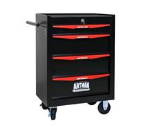 bytnghy Servante d'Atelier Mobile à 4 Tiroirs en Acier Robuste Boîte à Outils Roulante avec Glissières à Roulement à Billes avec Roues à Freins pour Garage et Atelier (Noir Rouge,4 Tiroir)