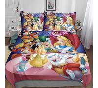 BYTUGI Alice au Pays des Merveilles Housse De Couettes Parure De Lit en Microfibre, Impression 3D Ensemble De Literie De Alice avec Fermeture Éclair Et Taie d'oreiller Double（200x200cm）