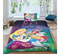 BYTUGI Parure De Lit pour Enfant - Motif Alice au Pays des Merveilles en Microfibre Douce Housse De Couette avec Fermeture Éclair pour Fille Single(135x200cm)