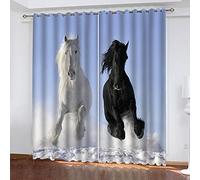 BYTUGI Rideau Chambre 3D Cheval Animal Noir Et Blanc Imprimé, Rideaux Occultants À Oeillets, Salon Chambre Enfant Cuisine Fenêtre Décoration L 220 X H 210 cm Lot De 2 Isolant Thermique Et Sonore
