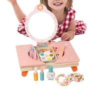 Byuexhp Coiffeuse pliable en bois avec miroir - Jeu de rôle pliable - Avec peigne et ustensiles cosmétiques - Pour déguisement d'anniversaire et Noël