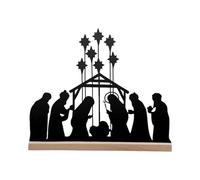 Byuexhp Décoration de table de Noël, scène, crèche, bureau, plaque en métal, décoration de Noël avec socle en bois, pour comptoir, cheminée, sims, église, fête à Noël
