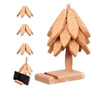 Byuexhp Dessous de verre en bois anti-brûlure | Tapis de protection contre la chaleur avec support de téléphone portable | Pour cuisine, table, restaurant, poterie chaude