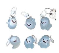 Byuexhp Lot de 6 porte-clés fantôme d'Halloween lumineux en résine phosphorescent, fantôme amusant porte-clés sac à dos pendentif pour sac à main école fête, 6 x 2,8 cm