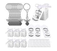 BYUTFA Porte-clés 30 pièces/24 pièces Ange Porte-clés Pendentif boîte à faveurs Porte-clés Cadeau de baptême Porte-clés avec Merci Kraft Pendentif Sac pour Enfants