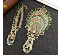 BYVUTE Ensemble miroir de maquillage vintage et peigne en forme de château de princesse antique - Miroir de courtoisie décoratif en relief - Cadeau pour femmes et filles (paon 1)
