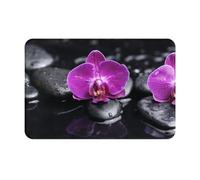BYwenhopnbs Paillasson d'entrée imprimé orchidées sur Pierre Noire, Tapis de Salle de Bain antidérapant et Lavable, 61 x 40 cm