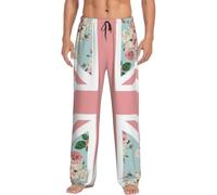 BYwenhopnbs Pantalon de pyjama à motif roses anglaises et drapeau Union Jack, doux et confortable, idéal pour dormir ou se détendre, avec poches.