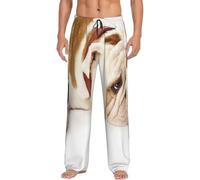 BYwenhopnbs Photographie d'un bouledogue anglais triste et fatigué, portant un pantalon de pyjama marron crème à bas doux et confortable, idéal pour se détendre à la maison avec des poches.