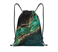 BYwenhopnbs Sac à cordon léger en marbre noir turquoise et vert malachite veiné et parsemé de points dorés, pour homme et femme.