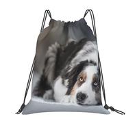 BYwenhopnbs Sac à dos de sport à cordon de serrage, motif berger australien, blanc neige, gris, résistant à l'eau, pour homme et femme
