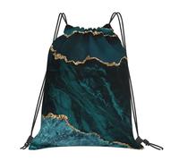 BYwenhopnbs Sac à dos de sport à cordon de serrage, résistant à l'eau, motif marbre émeraude bleu sarcelle et paysage, pour homme et femme