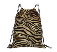 BYwenhopnbs Sac à dos de sport à cordon, résistant à l'eau, motif zèbre noir et or africain, peau d'animal sépia, pour homme et femme
