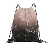 BYwenhopnbs Sac à dos de sport moderne à cordon, résistant à l'eau, motif marbre rose, noir et or, paillettes roses, pour homme et femme