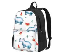 BYwenhopnbs Sac à dos d'école aquarelle motif hippopotame et pastèque, pour homme et femme, avec 15 compartiments pour ordinateur portable