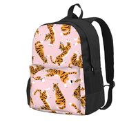 BYwenhopnbs Sac à dos d'école avec 15 compartiments pour ordinateur portable, motif animaux de cirque et tigres mignons sur fond rose