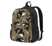 BYwenhopnbs Sac à dos d'école avec 15 compartiments pour ordinateur portable, motif baleine et gros poisson