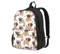 BYwenhopnbs Sac à dos d'école avec 15 compartiments pour ordinateur portable, motif carlins et chiots, pour homme et femme