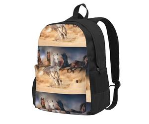 BYwenhopnbs Sac à dos d'école avec 15 compartiments pour ordinateur portable, motif cheval sauvage courant contre une tempête de sable, pour homme et femme