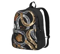 BYwenhopnbs Sac à dos d'école avec 15 compartiments pour ordinateur portable, motif fers à cheval et feuilles d'automne, pour homme et femme