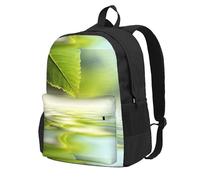 BYwenhopnbs Sac à dos d'école avec 15 compartiments pour ordinateur portable, motif feuille verte se reflétant dans l'eau de la rivière, pour homme et femme