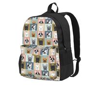 BYwenhopnbs Sac à dos d'école avec 15 compartiments pour ordinateur portable, motif portraits de bouledogue français, pour homme et femme