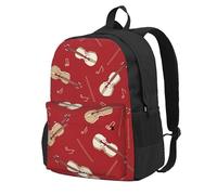 BYwenhopnbs Sac à dos d'école avec 15 compartiments pour ordinateur portable, motif violon et notes rouges, pour homme et femme