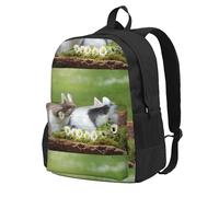 BYwenhopnbs Sac à dos d'école avec deux petits lapins mignons, sac de voyage pour hommes et femmes, sac à dos universitaire avec 15 compartiments pour ordinateur portable