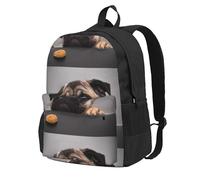 BYwenhopnbs Sac à dos d'école, de voyage, avec 15 compartiments pour ordinateur portable, motif carlin, amusant et gourmand, pour homme et femme