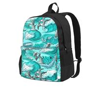 BYwenhopnbs Sac à dos d'école, de voyage, avec 15 compartiments pour ordinateur portable, motif vagues, mouettes et oiseaux