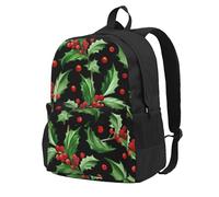 BYwenhopnbs Sac à dos d'école Joyeux Noël Holly, sac de voyage pour hommes et femmes, sac à dos universitaire avec 15 compartiments pour ordinateur portable