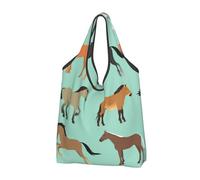 BYwenhopnbs Sac cabas pliable à motif de chevaux, imperméable et réutilisable, idéal pour les voyages.