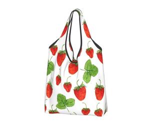 BYwenhopnbs Sac cabas pliable à motif fraisiers blancs, imperméable et réutilisable, idéal pour les voyages.