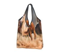 BYwenhopnbs Sac cabas pliable imprimé de chevaux bruns au galop dans le désert, imperméable et réutilisable, idéal pour les voyages.