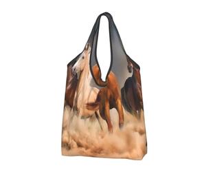 BYwenhopnbs Sac cabas pliable imprimé de chevaux bruns au galop dans le désert, imperméable et réutilisable, idéal pour les voyages.