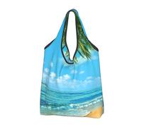 BYwenhopnbs Sac cabas pliable imprimé plage et feuilles de palmier, imperméable et réutilisable, idéal pour les voyages.