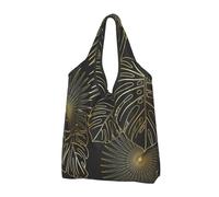 BYwenhopnbs Sac fourre-tout pliable à motif de feuilles de palmier dorées tropicales exotiques, imperméable et réutilisable, idéal pour les voyages.