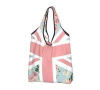 BYwenhopnbs Sac fourre-tout pliable à motif roses anglaises et drapeau Union Jack, imperméable et réutilisable, idéal pour les voyages.