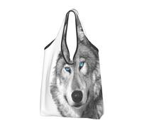 BYwenhopnbs Sac fourre-tout pliable Blue-Eyed Wolf, sac de courses pliable, imperméable et réutilisable, idéal pour les voyages.