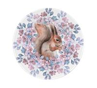 BYwenhopnbs Tapis de Souris Rond à Motif d'écureuil et de Fleurs, Bords Cousus, 20 x 20 cm