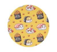 BYwenhopnbs Tapis de Souris Rond à Motif Sushi Amusant et Mignon, Bord Cousu, 20 x 20 cm