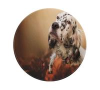 BYwenhopnbs Tapis de Souris Rond Anglais avec Motif de Chiots Setter Anglais d'automne, Bords Cousus, 20 x 20 cm