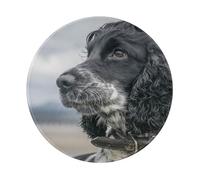 BYwenhopnbs Tapis de Souris Rond Noir à Motif Cocker Spaniel Anglais à Grandes Oreilles frisées, Bords Cousus, 20 x 20 cm